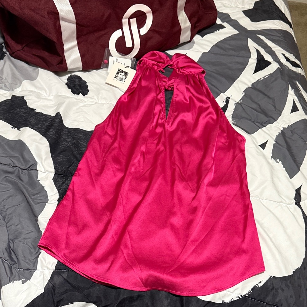 Anne Klein Fuchsia Satin Sleeveless Blouse
